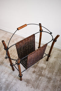 Vintage Rattan & Metal Magazine Rack