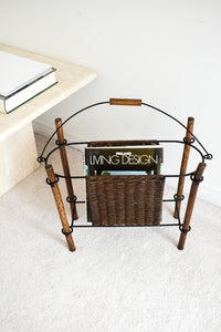 Vintage Rattan & Metal Magazine Rack