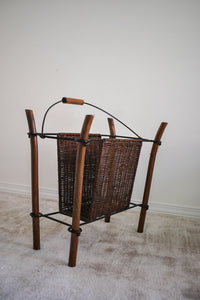 Vintage Rattan & Metal Magazine Rack