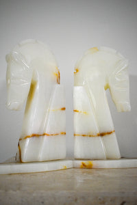 Vintage White Onyx Horse Head Bookends